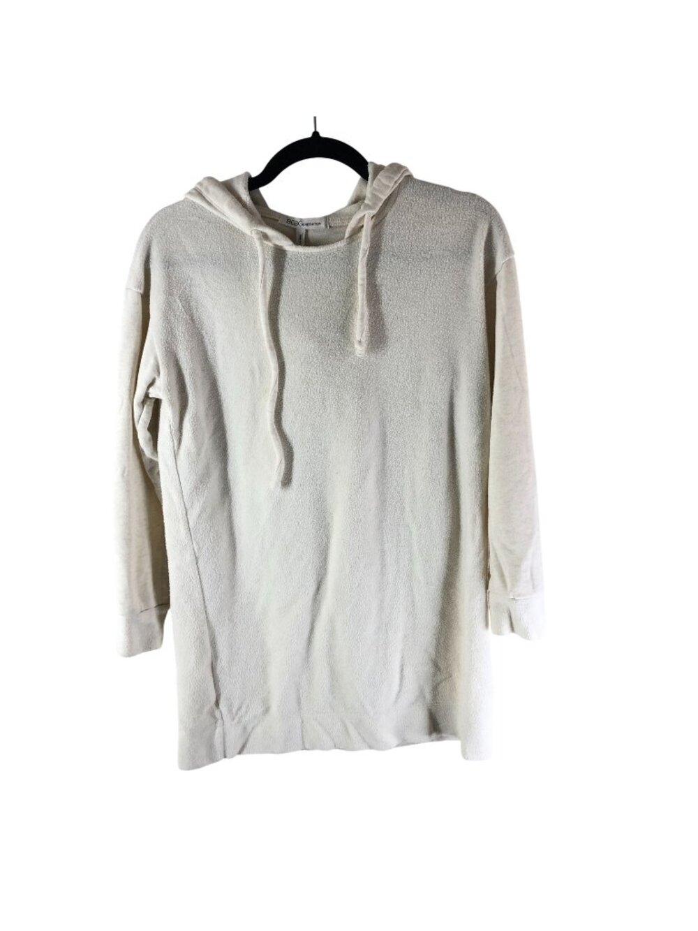 BCBGeneration Womens Hoodie Pullover Fuzzy Terrycloth Ivory XXS